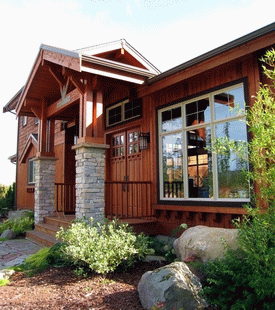 Pan Abode Cedar Homes Custom Post and Beam Entry Pan Abode Cedar Homes Custom Post and Beam Entry with stone and craftsman appeal